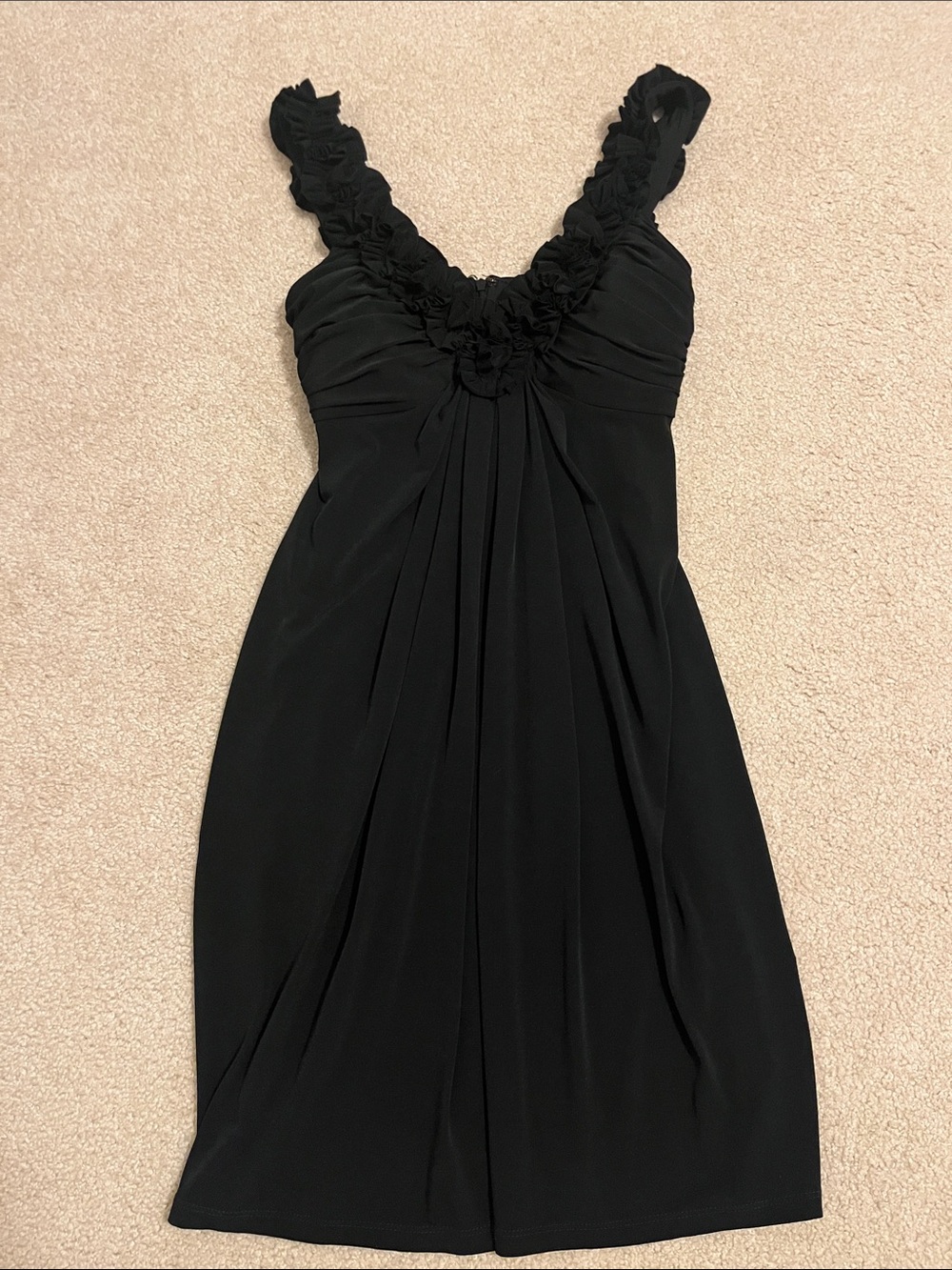 Black Sleeveless Floral Trim Dress